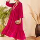 InWeave Women's Fuchsia Velvet Manderia V Neck Flared Dress - Swadesiicart