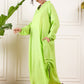 InWeave Neon Green Shawl Neck Long Side Pleat Dress - Swadesiicart