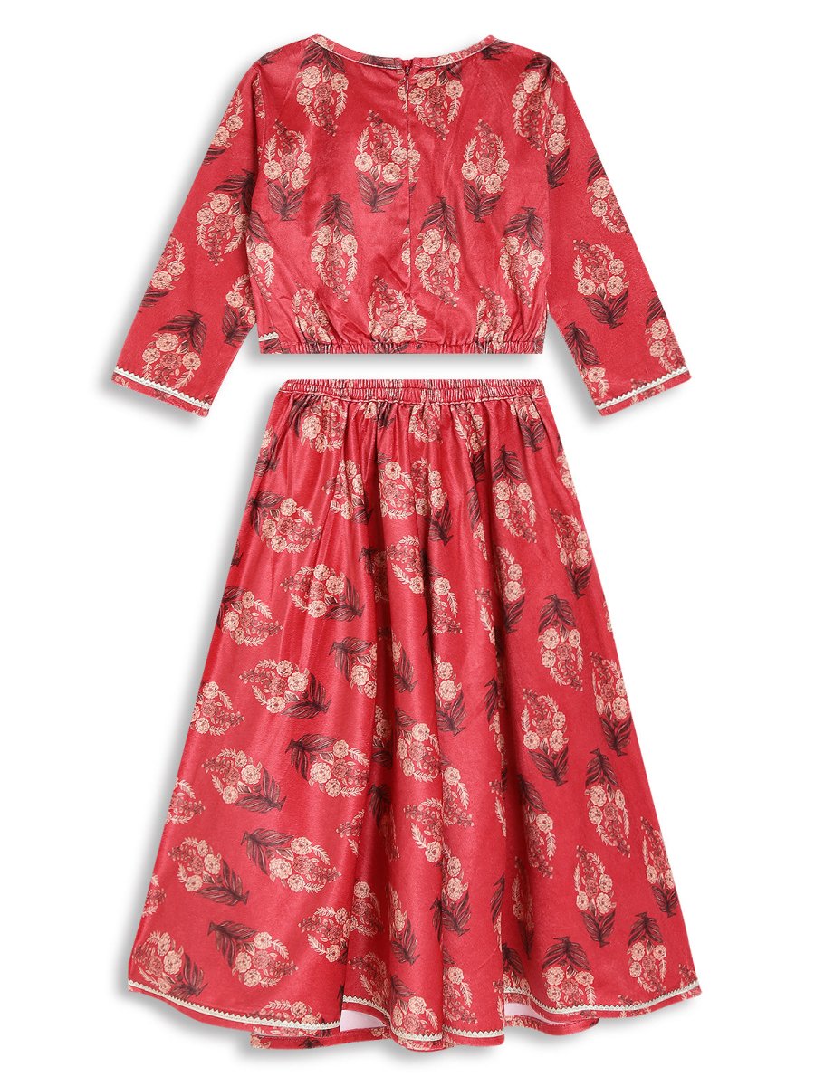 Ahalyaa Girls Floral Printed Velvet Ready to Wear Kids Lehenga Choli | Swadesiicart