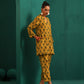 trueBrowns Mustard Flower Stem Muslin Silk Printed Relaxed Co-ord Set - Swadesiicart
