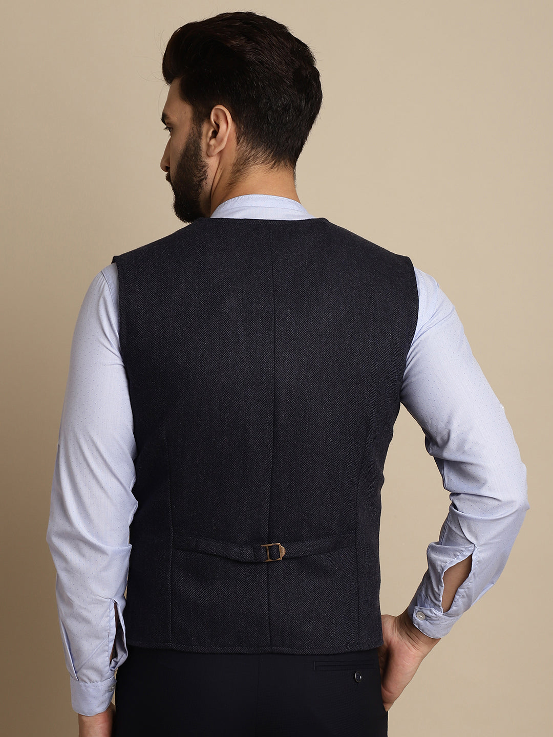 Even Apparels Men's Blue Woolen Double Breast Waistcoat | Swadesiicart