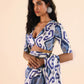 trueBrowns Blue Muslin Ikat Deep V-Neck Blouse | Swadesiicart