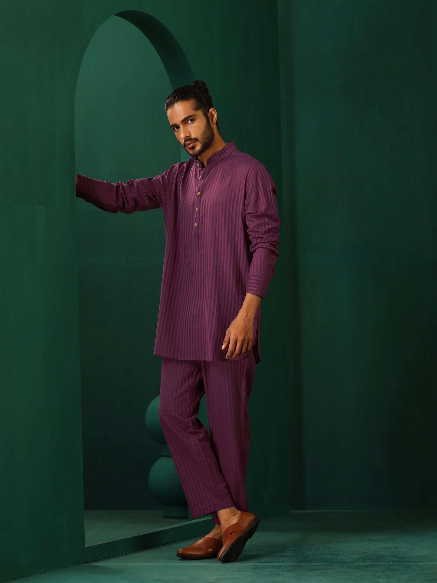 trueBrowns Men's Purple Dobby Co-ord Set - Swadesiicart