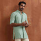 trueBrowns Men's Green Cotton Dobby Front Open Short Kurta | Swadesiicart