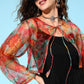 InWeave Women's Strappy Set In Black With Green Floral Short Or Cape - Swadesiicart