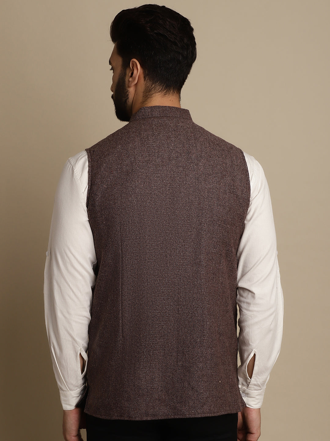 Even Apparels Men's Brown Mandarin Collar Waistcoat | Swadesiicart