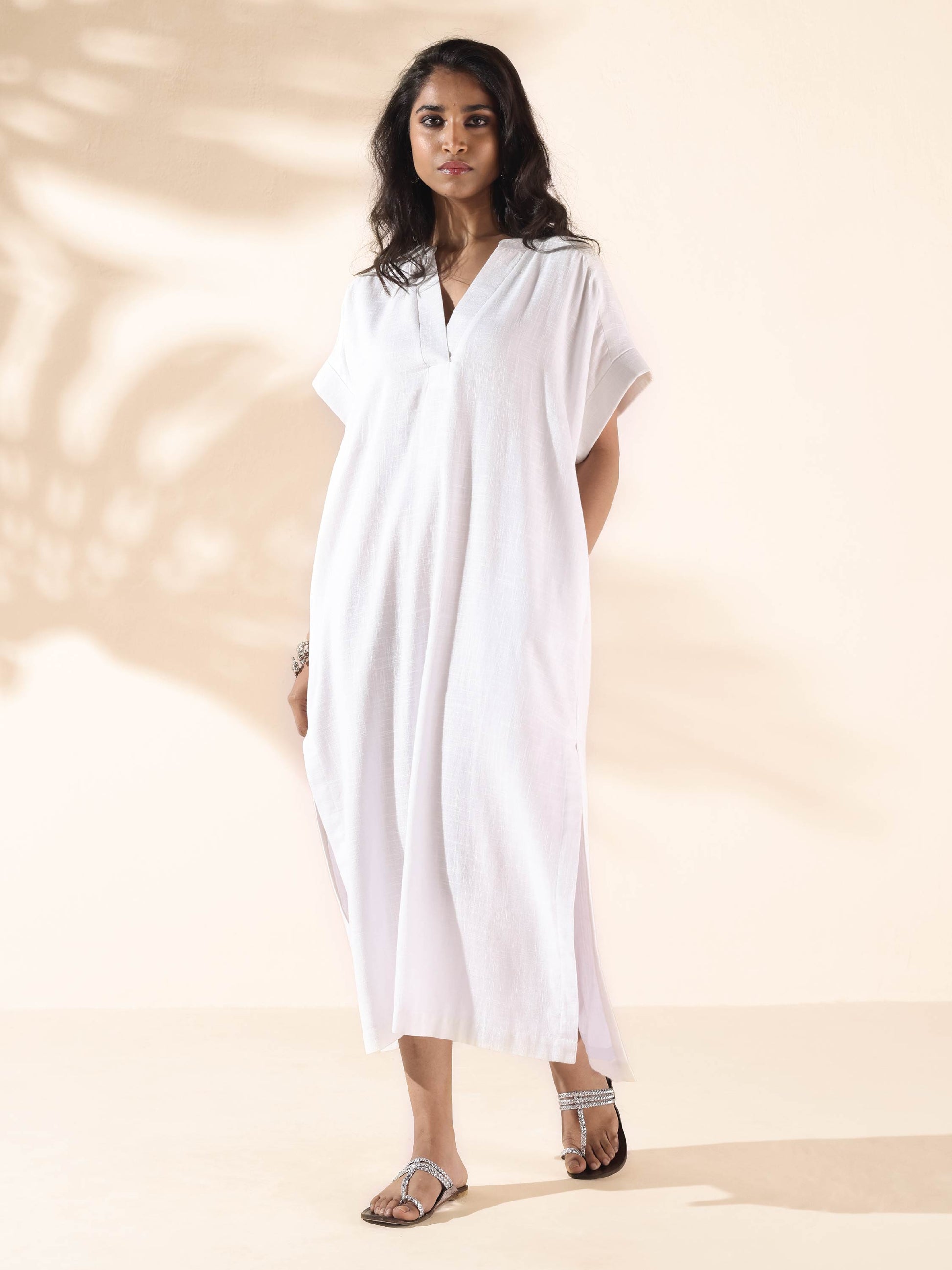 trueBrowns White Cotton Oversized Dress | Swadesiicart