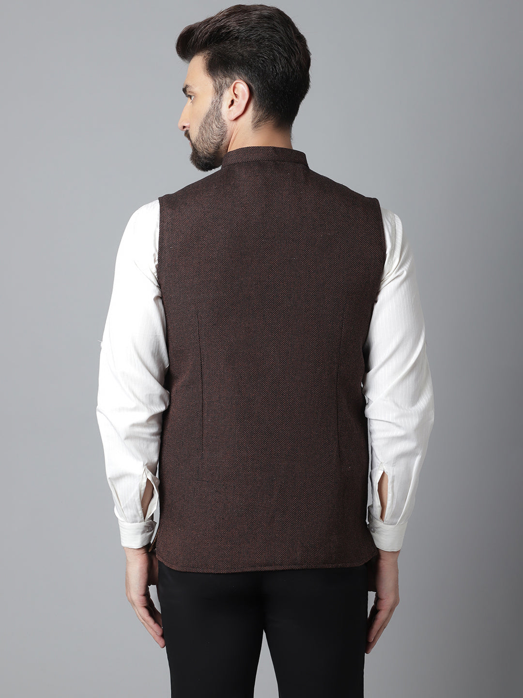 Even Apparels Men's Brown Nehru Jacket With Welt Pockets | Swadesiicart