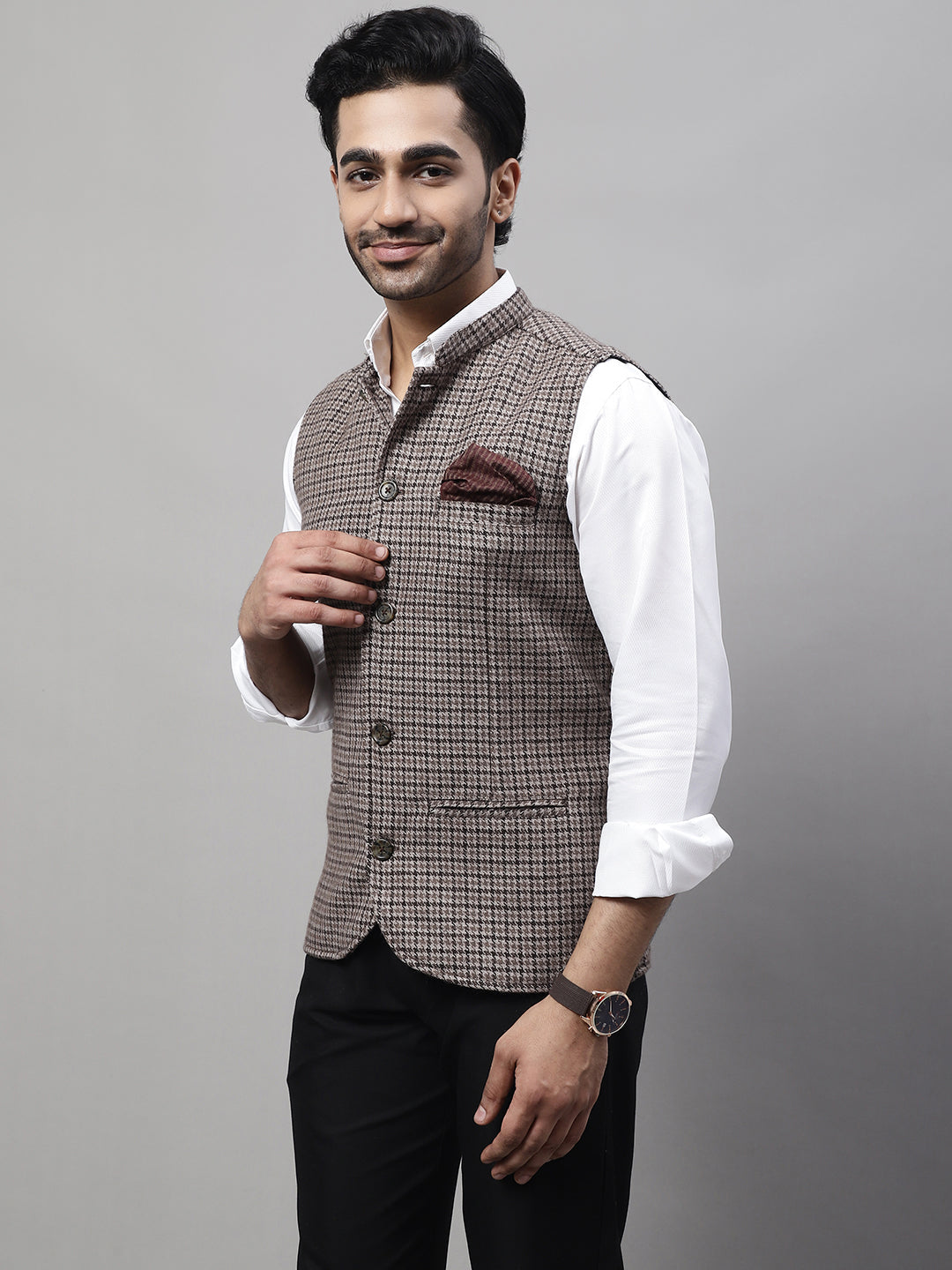 Even Apparels Men's Beige Pure Wool Nehru Jacket | Swadesiicart