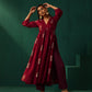 trueBrowns Maroon Floral Viscose Silk V-Neck Waist Gathered Kurta Pant Set | Swadesiicart