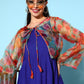 InWeave Women's Strappy Set Ink Blue With Green Floral Short Or Cape - Swadesiicart