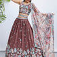 House of Panchhi Rose Gold Pure Georgette Sequins And Thread Embroidery Lehenga Choli & Dupatta | Swadesiicart