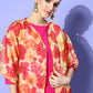 InWeave Women's Red Mustard Chintz Long Organza Cape - Swadesiicart