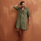 trueBrowns Men's Olive Green Cotton Front Open Kurta | Swadesiicart