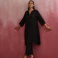 trueBrowns Black Cotton Dobby Kurta Co-ord set - Swadesiicart