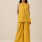 trueBrowns Mustard Yellow Slub Texture Sleevesless Jacket Pant Set | Swadesiicart