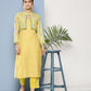 Ahalyaa Women Yellow Floral Printed Kurta with Trousers & Jacket | Swadesiicart