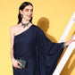 InWeave Women's Navy Mirror Work One Shoulder Kurta Set - Swadesiicart