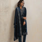 trueBrowns Blue Velvet Embroidered Kurta Pant Dupatta Set | Swadesiicart