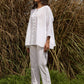 trueBrowns White Cotton Embroidered Relaxed Co-ord Set - Swadesiicart