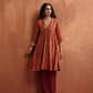 trueBrowns Orange Print Anarkali Kurta Co-ord Set - Swadesiicart