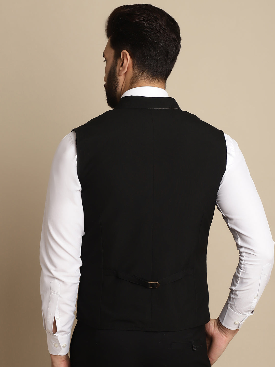 Even Apparels Men's Black Waistcoat with Notched Lapel | Swadesiicart