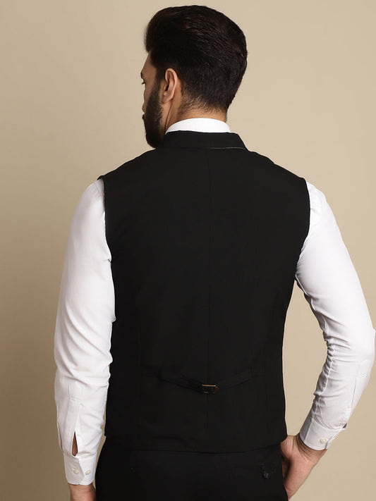 Even Apparels Men's Black Waistcoat with Notched Lapel | Swadesiicart