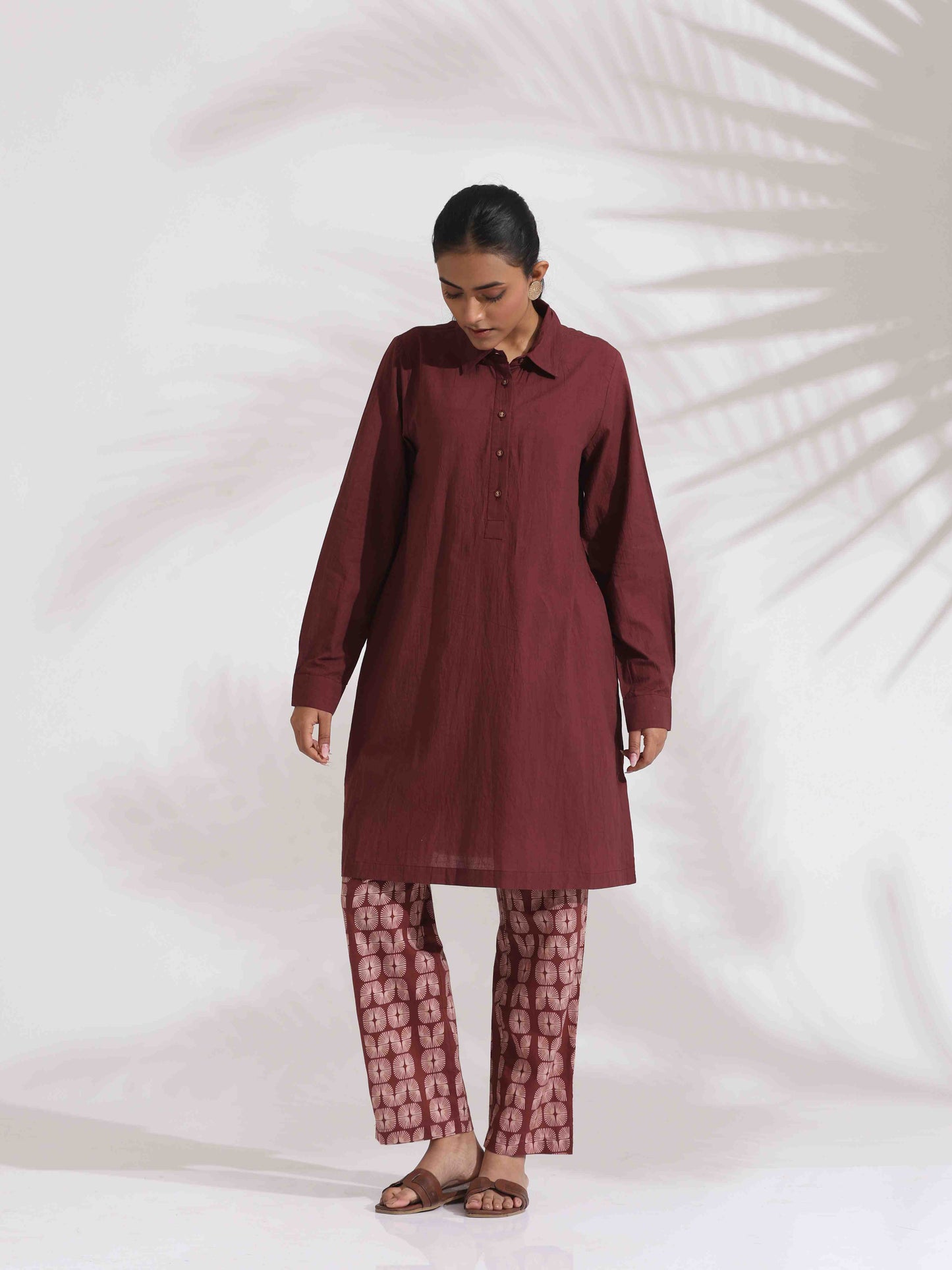 trueBrowns Brown Cotton Solid Kurta Co-ord Set - Swadesiicart