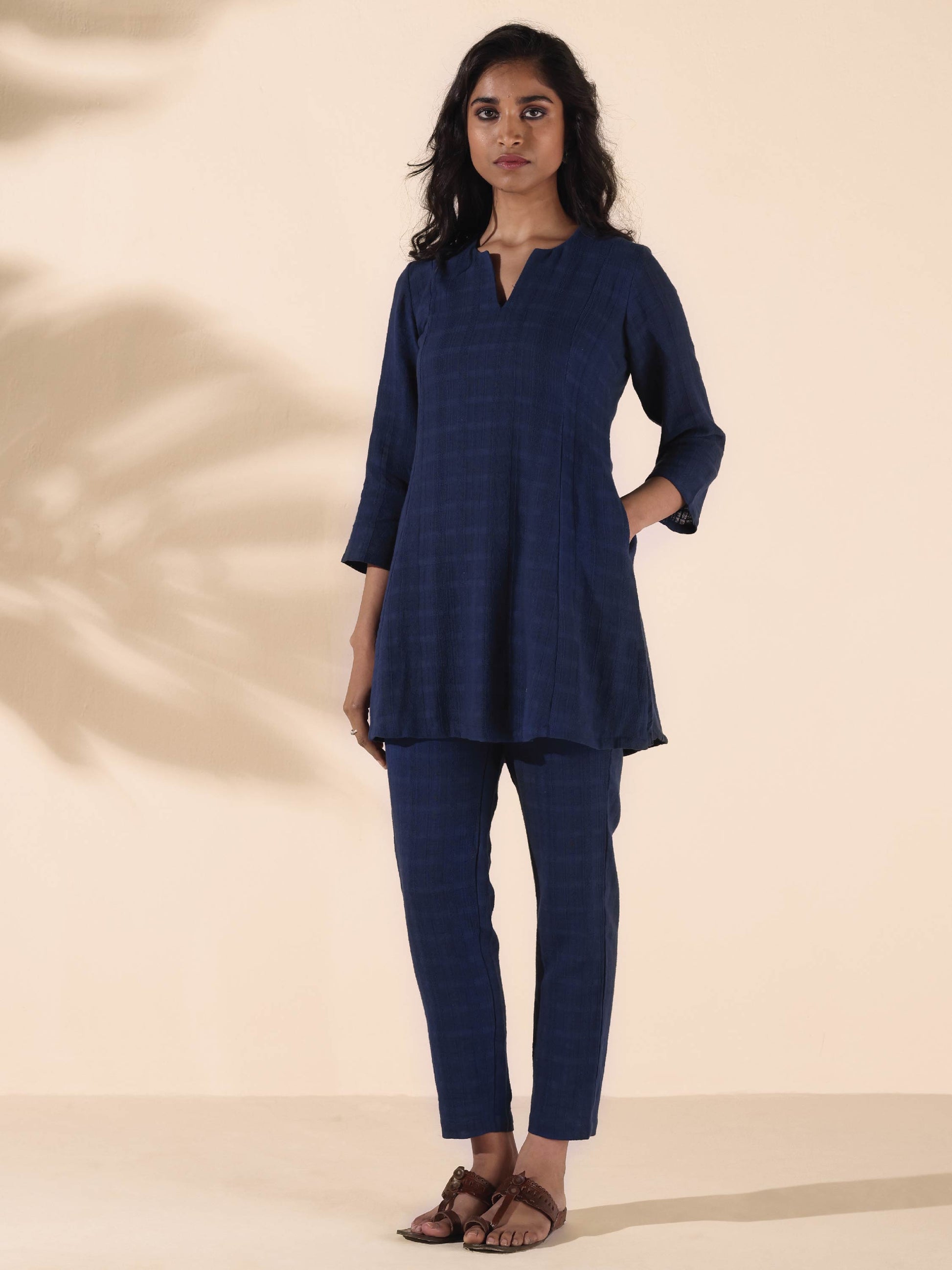 trueBrowns Blue Cotton Dobby Regular Co-ord Set - Swadesiicart