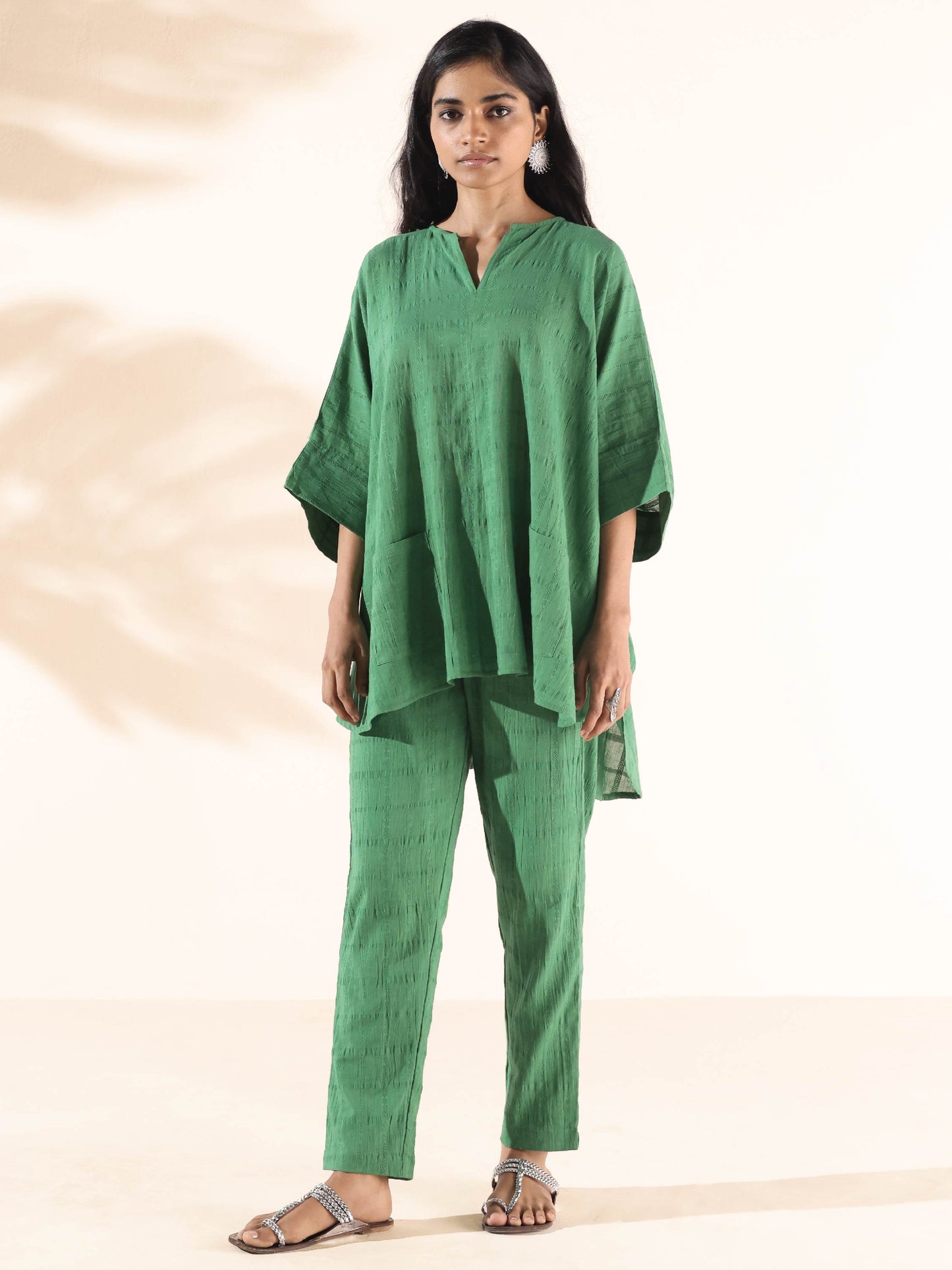 trueBrowns Green Cotton Dobby Oversized Co-ord Set - Swadesiicart