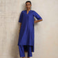 trueBrowns Blue Silk High Slit Kurta Set | Swadesiicart