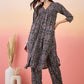 InWeave Black Maroon Ajrakh Foil V Neck Flared Kurta Pant Set - Swadesiicart