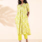 trueBrowns Lime Cotton Ikat Kurta Pant Set | Swadesiicart