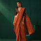 trueBrowns Rust Cotton Gold Lurex Striped Ready to Wear Saree | Swadesiicart
