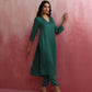 trueBrowns Green Modal Pleated Kurta Set | Swadesiicart
