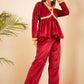 InWeave Women's Barn Red Mughal Shaan Style Velvet Short Kurta Set - Swadesiicart