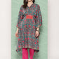 Ahalyaa Women Floral Printed Flared Sleeves Gotta Patti Crepe Kaftan Kurta | Swadesiicart