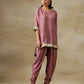 trueBrowns Dark Mauve Bandhani Printed Silk Loose Kurta Dhoti Pant Set | Swadesiicart