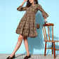 InWeave Women's Brown Kalamkari Print Short Dress - Swadesiicart