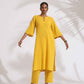 trueBrowns Yellow Cotton Slub Embroidered Straight Kurta Set | Swadesiicart