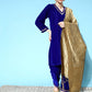 InWeave Women's Blue Velvet Kurta Set With Beige Brocade Dupatta - Swadesiicart
