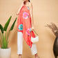 InWeave Women's Dark Orange Pink Blue Flower One Shoulder Kurta - Swadesiicart