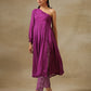 trueBrowns Purple Bandhani Printed Silk One Shoulder Kurta Pant Set | Swadesiicart