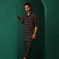 trueBrowns Men's Black Tonal Ikat Muslin Silk Printed Co-ord Set - Swadesiicart