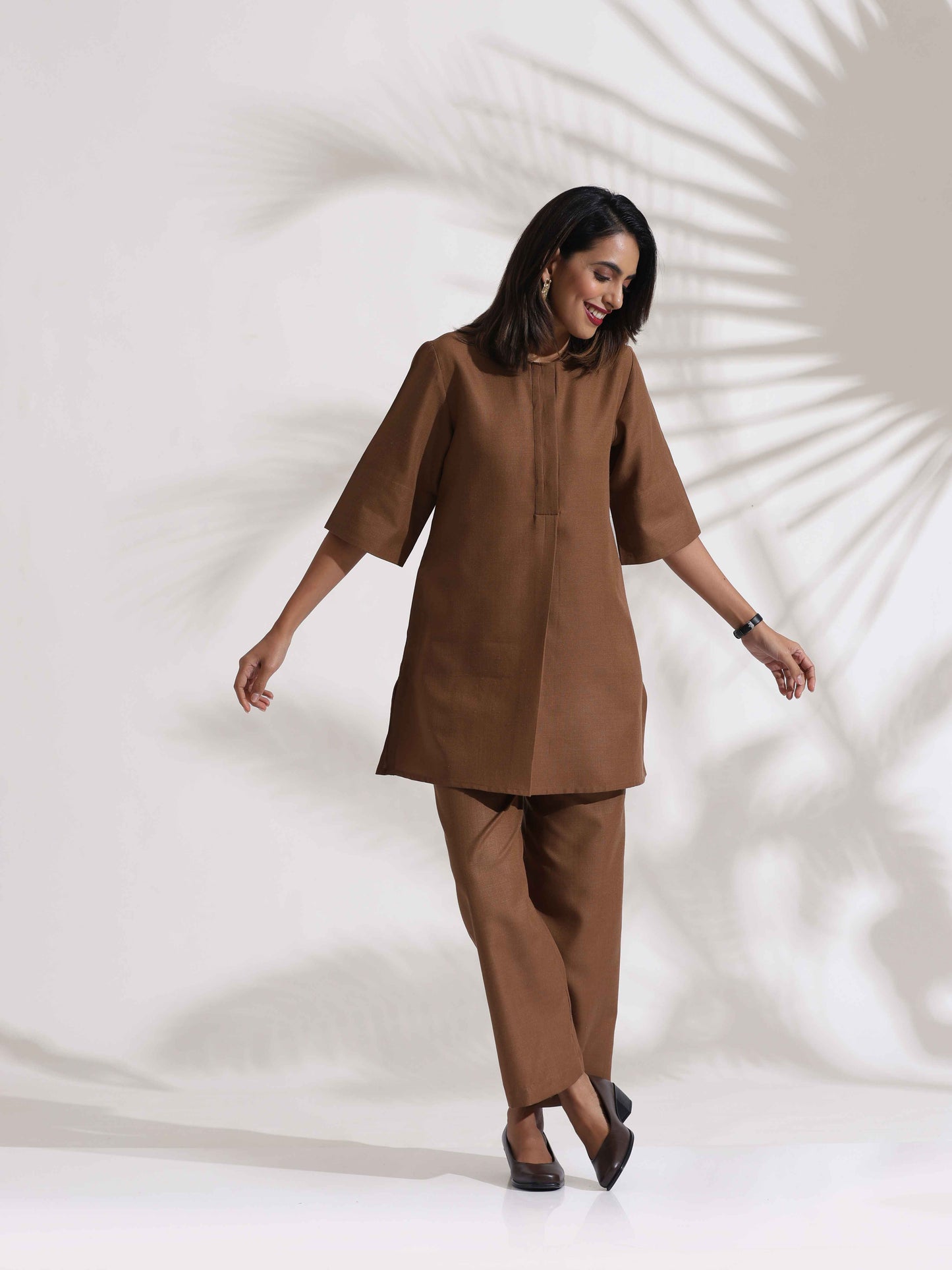 trueBrowns Brown Slub Co-ord Set - Swadesiicart