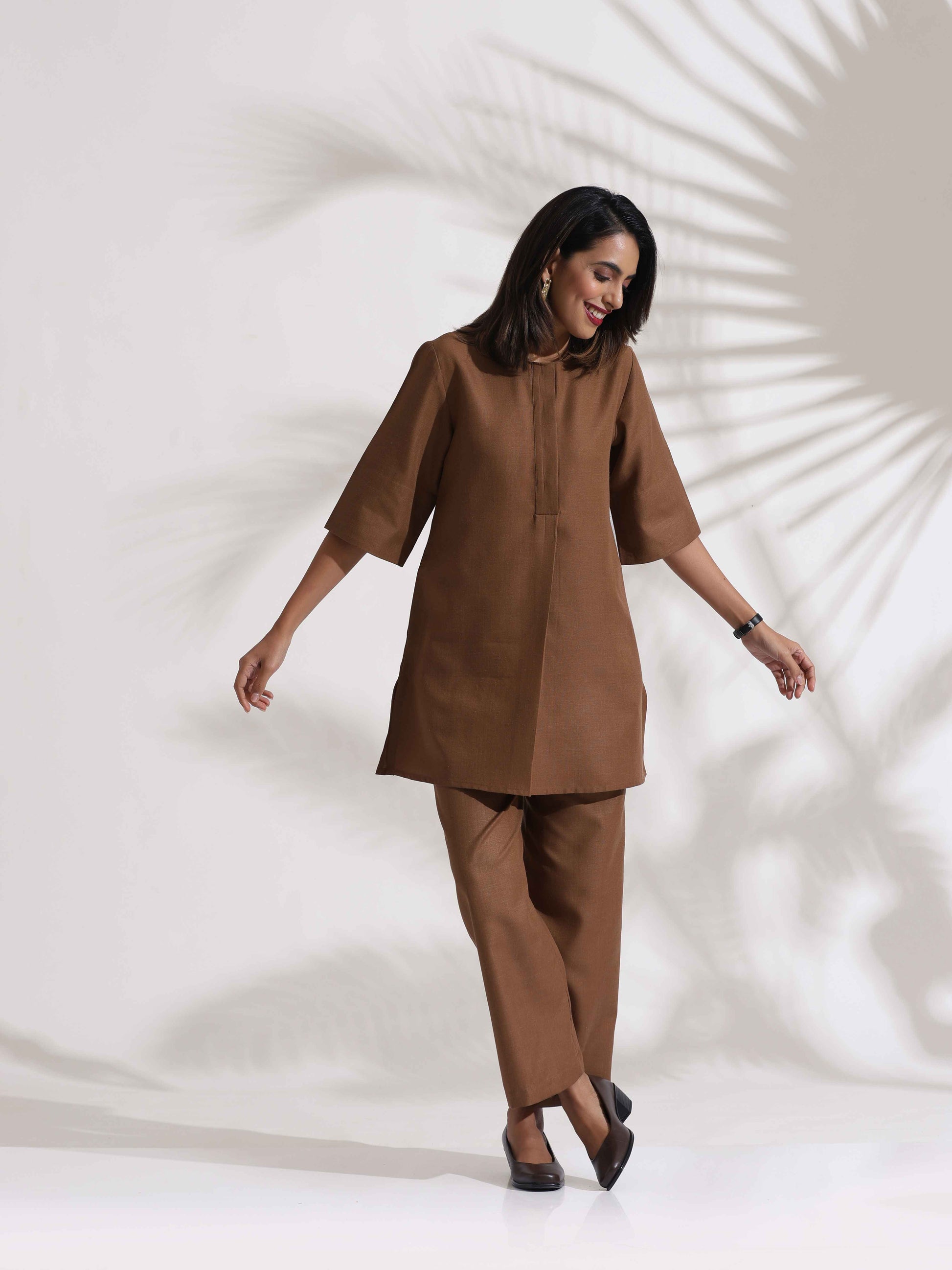 trueBrowns Brown Slub Co-ord Set - Swadesiicart