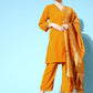 InWeave Women's Mustard Velvet Kurta Set With Mustard Gold Dupatta - Swadesiicart