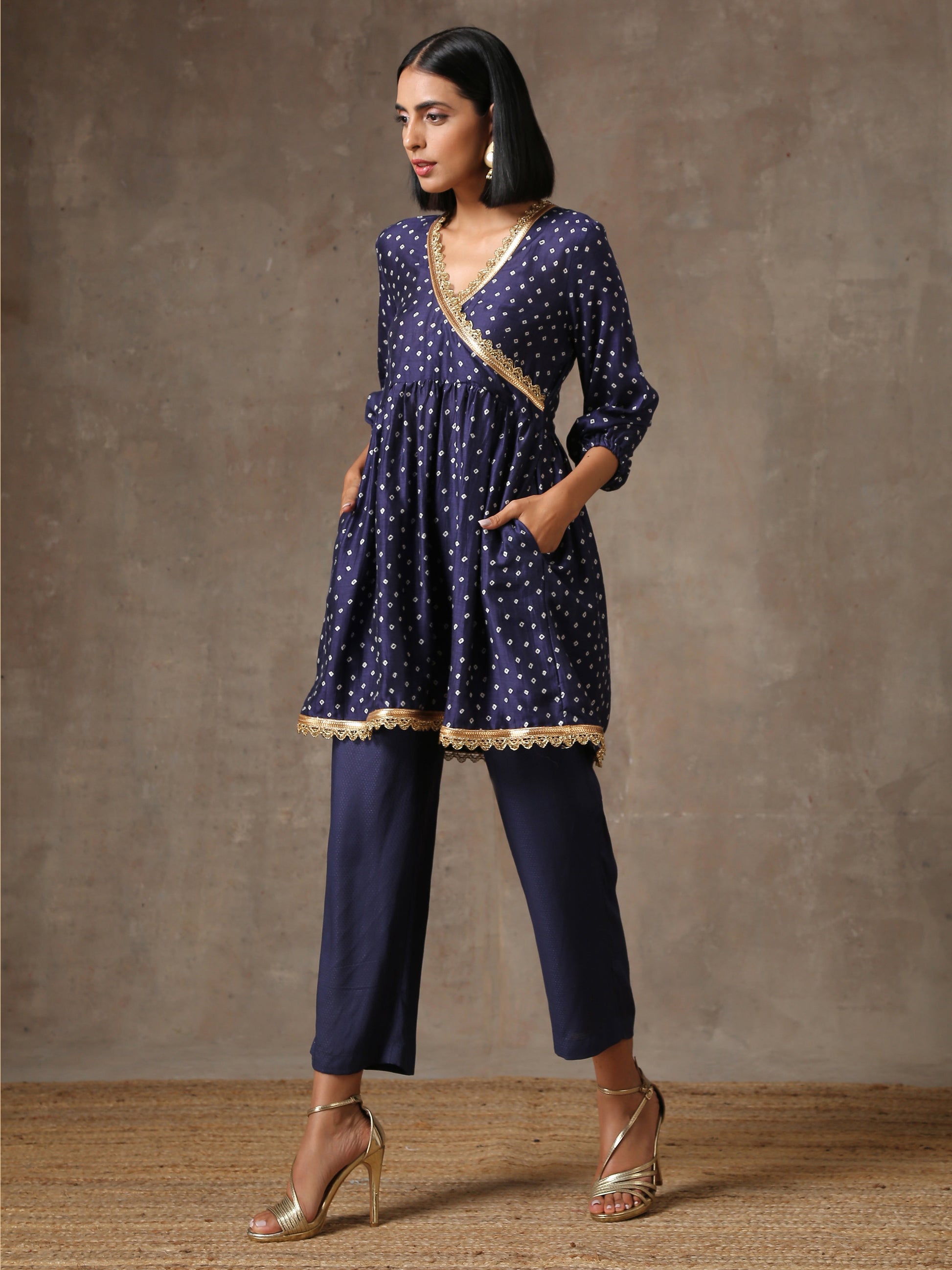 trueBrowns Blue Bandhani Printed Silk Co-Ord Set - Swadesiicart