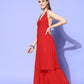 InWeave Women's Red Lace Work Backless Kurta Sharara Set - Swadesiicart