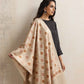 trueBrowns Beige Geometric Embroidered Woollen Stole | Swadesiicart
